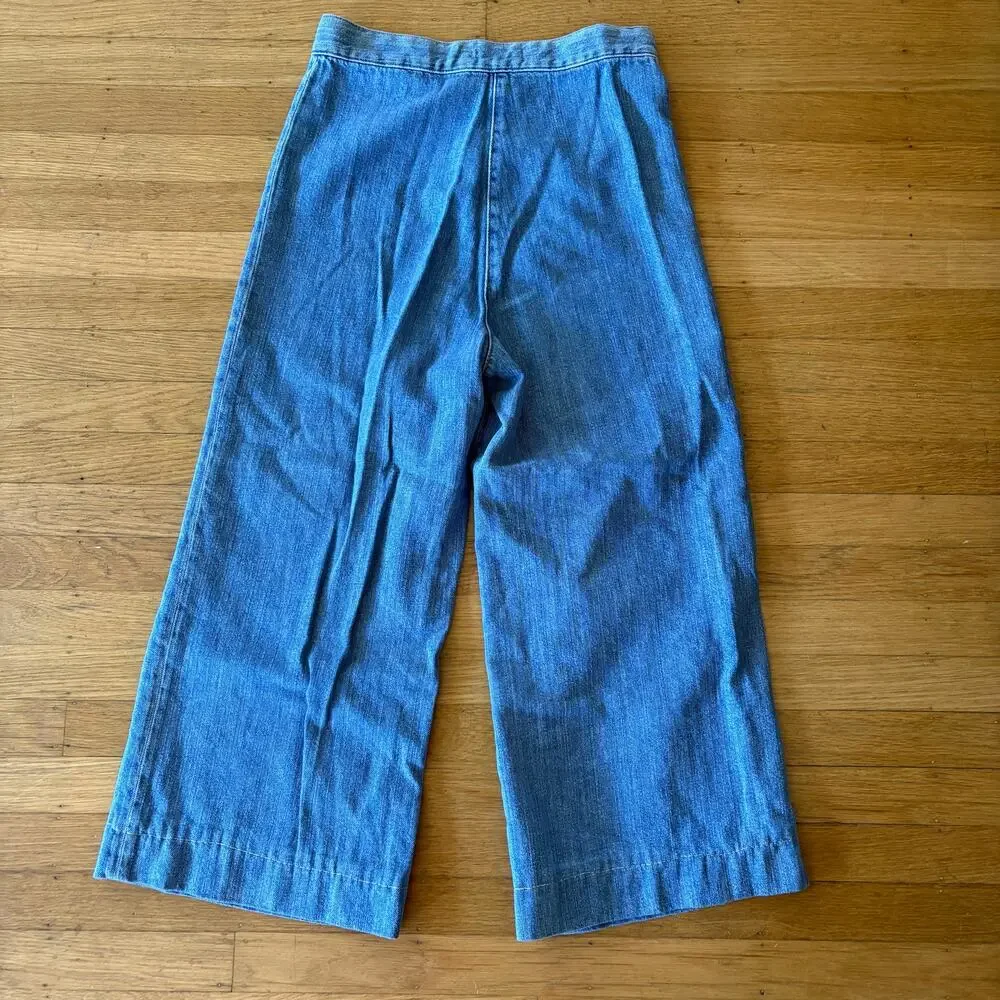 Zara Women's Wide Leg Denim Pants Size 4 Cropped Zipper Button Front - Picture 2 of 10